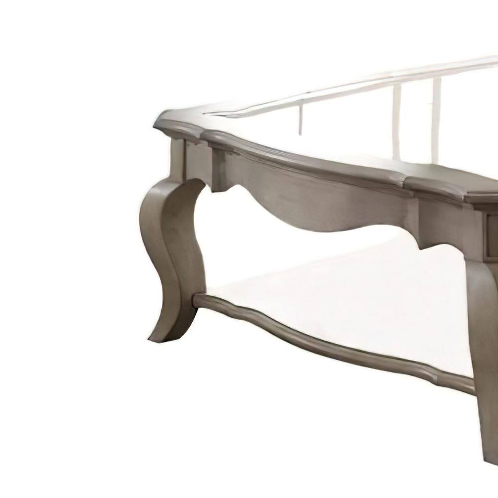 Antique Brown Square Wood & Glass Coffee Table with Storage Shelf