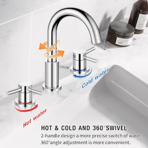 8 in. Widespread 2-Handle High Arc Bathroom Faucet with Drain Kit Included and All Mounting Hardware in Polished Chrome