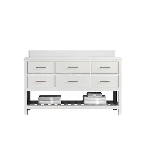 Willow Collections Parker 60 in. W x 22 in. D x 36 in. H Single Sink Bath Vanity in White with Cove Edge White Quartz Top