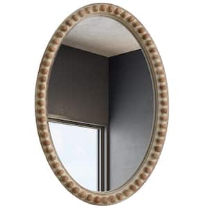 20 in. W x 30 in. H Distressed Brown Oval Wood Frame Accent Mirror