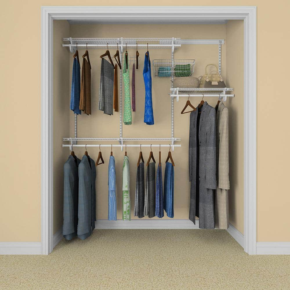 ClosetMaid ShelfTrack 120.5 in. W White Reach-In Wall Mount 5-Shelf Wire  Closet System Organizer Kit 2091 - The Home Depot