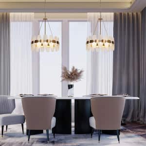 Transitional Plated Gold Kitchen Island Chandelier, 4-Light Glam Dining Room Ceiling Light Fixture with Ice Glass Pieces