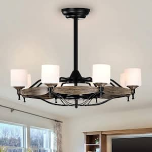 33 in. Smart Indoor Matte Black Ceiling Fan with Remote Control 3 Blades Reversible Quiet Motor 8-Light Chandelier Fan