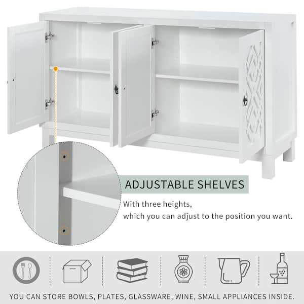 60 in. W x 16 in. D x 32 in. H White Rubber Wood Ready to Assemble Kitchen  Cabinet Storage Cupboard with Silver Handles