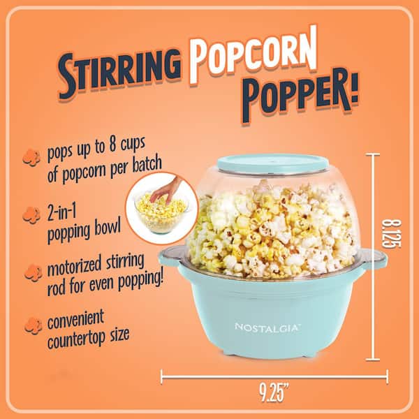 Nostalgia 64 oz Stainless Steel Stirring Popcorn Machine, Aqua
