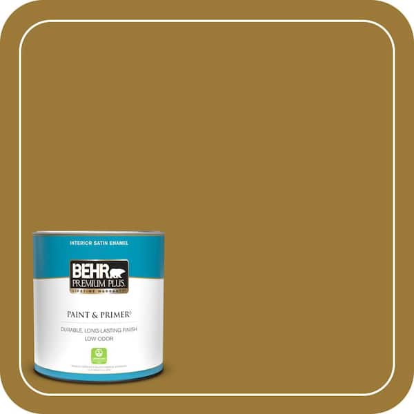 BEHR PREMIUM PLUS 1 qt. #M300-7A Retro Gold Satin Enamel Low Odor Interior Paint and Primer