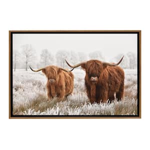 Highland Cattle Framed Canvas Wall Art - 18 in. x 12 in. Size, by Kelly Merkur 1 -piece Natural Frame