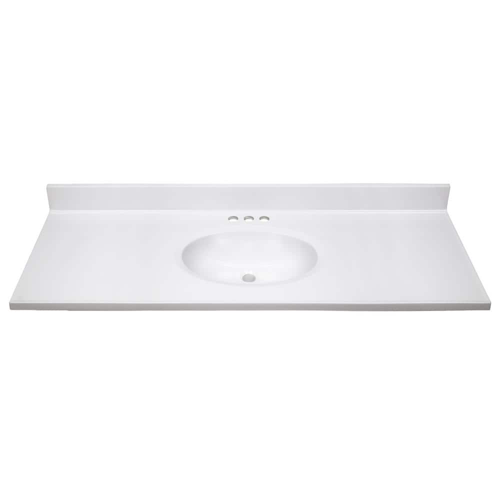 Solid White 49" Cultured Marble Vanity Top with Integrated Sink