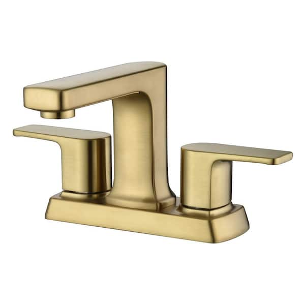 Ultra Faucets Dean 4 in. Centerset 2-Handle Bathroom Faucet with Drain Assembly, Rust and Tarnish Resist in Brushed Gold