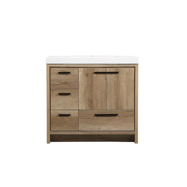 Unbranded Simply Living 36 in. Single Bathroom Vanity in Natural Oak with Resin Vanity Top in White