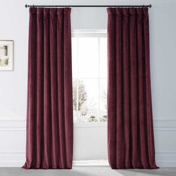 Exclusive Fabrics & Furnishings Signature Pomegranate Juice Red Plush Velvet Hotel Blackout Rod Pocket Curtain - 50 in. W x 108 in. L (1 Panel)