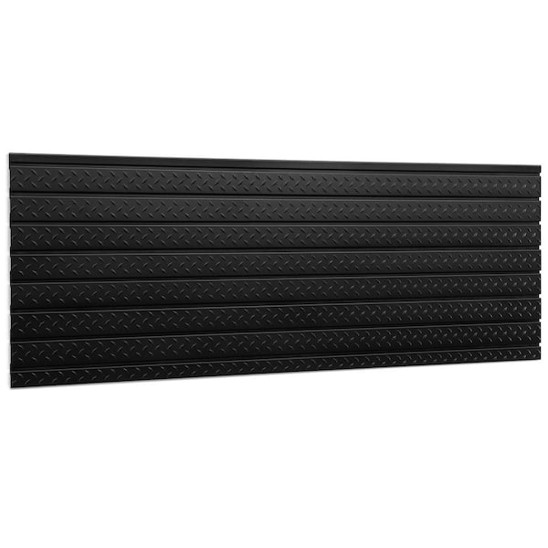 NewAge Products Pro Series 24.5 in. H x 84 in. W Slat Wall Panel Set Diamond Plated Steel Garage Backsplash in Black