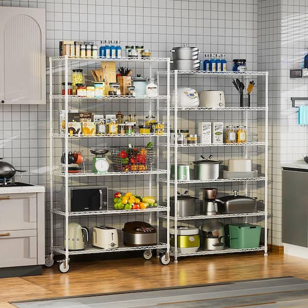 Tileon 6-Tier Shelf Wire Shelving Unit Fence Shelf, Height Adjustable Garage Storage Shelves in White
