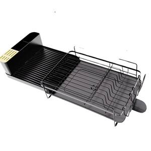 Black Large Drying Rack with Drainboard Set, Utensil and Cup Holder, Expandable Drainer for Kitchen Counter Dish Rack