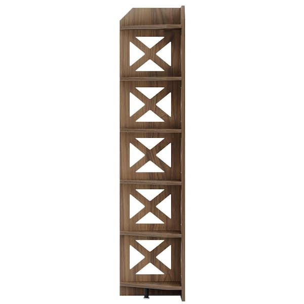 70.87 in. Tall Brown Wooden 6-Shelf Corner Bookcase for Home Office