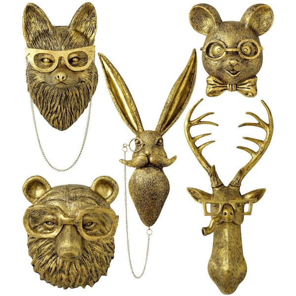 5 PCS Wall Sculptures Gold 3D Wall Decor Lightweight Material Accent Wall Hanging Decor