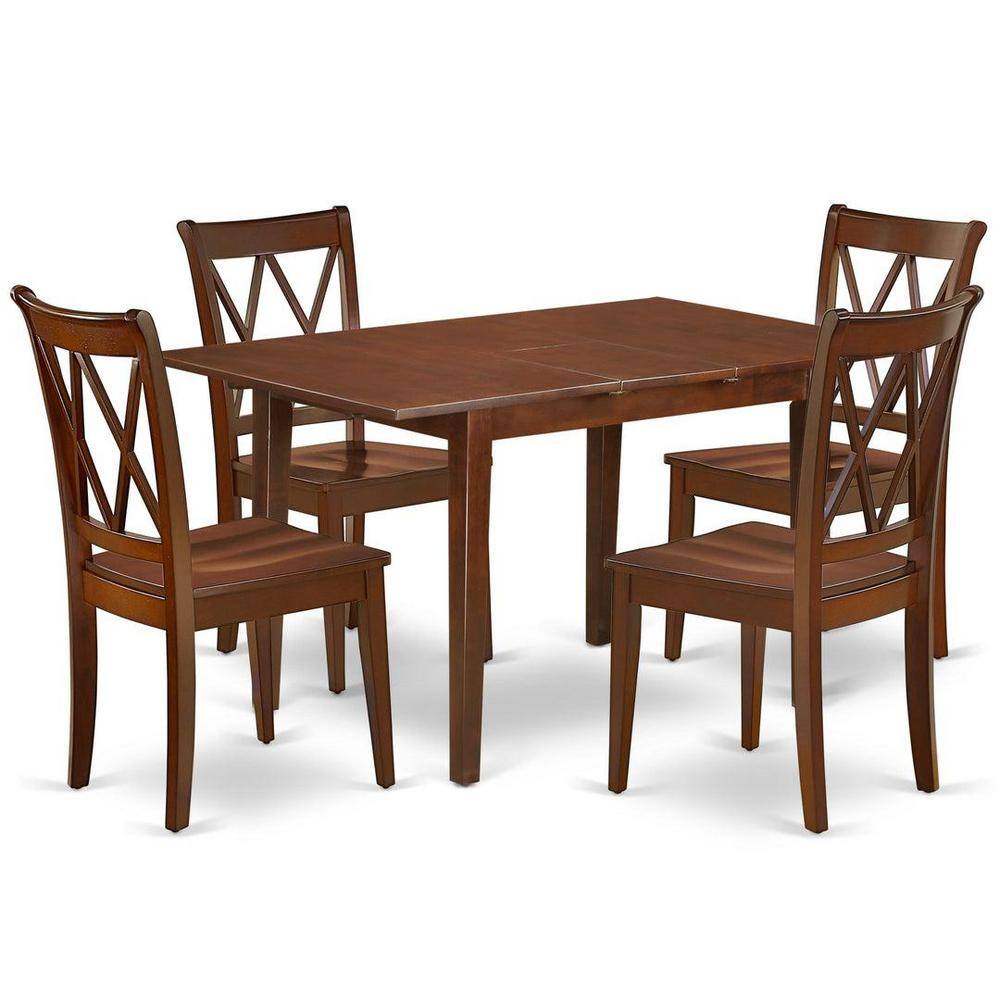 5-Piece Rectangle Mahogany Finish Solid Wood Top Dining Table with 4 Chairs with Cross Back