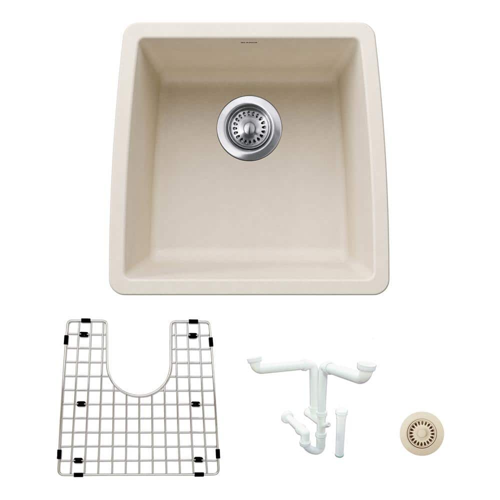 Performa Granite Composite 17.5 in. Undermount Bar Sink Kit in Soft White w