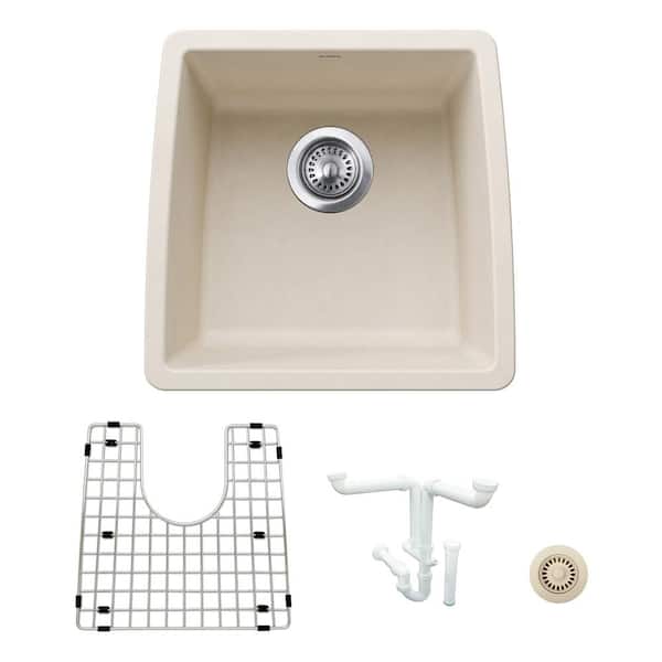 Blanco Performa Granite Composite 17.5 in. Undermount Bar Sink Kit in Soft White with Accessories