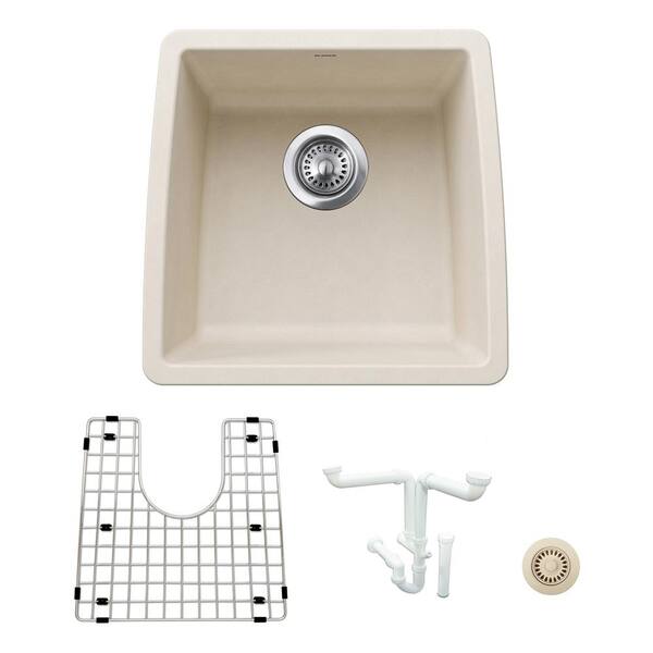 Blanco Performa Granite Composite 17.5 in. Undermount Bar Sink Kit in Soft White with Accessories