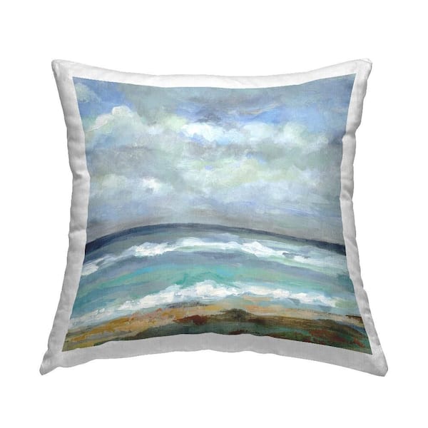 Stupell Industries Summer Seashore Waves Blue Print Polyester 18 in. X 18in. Throw Pillow