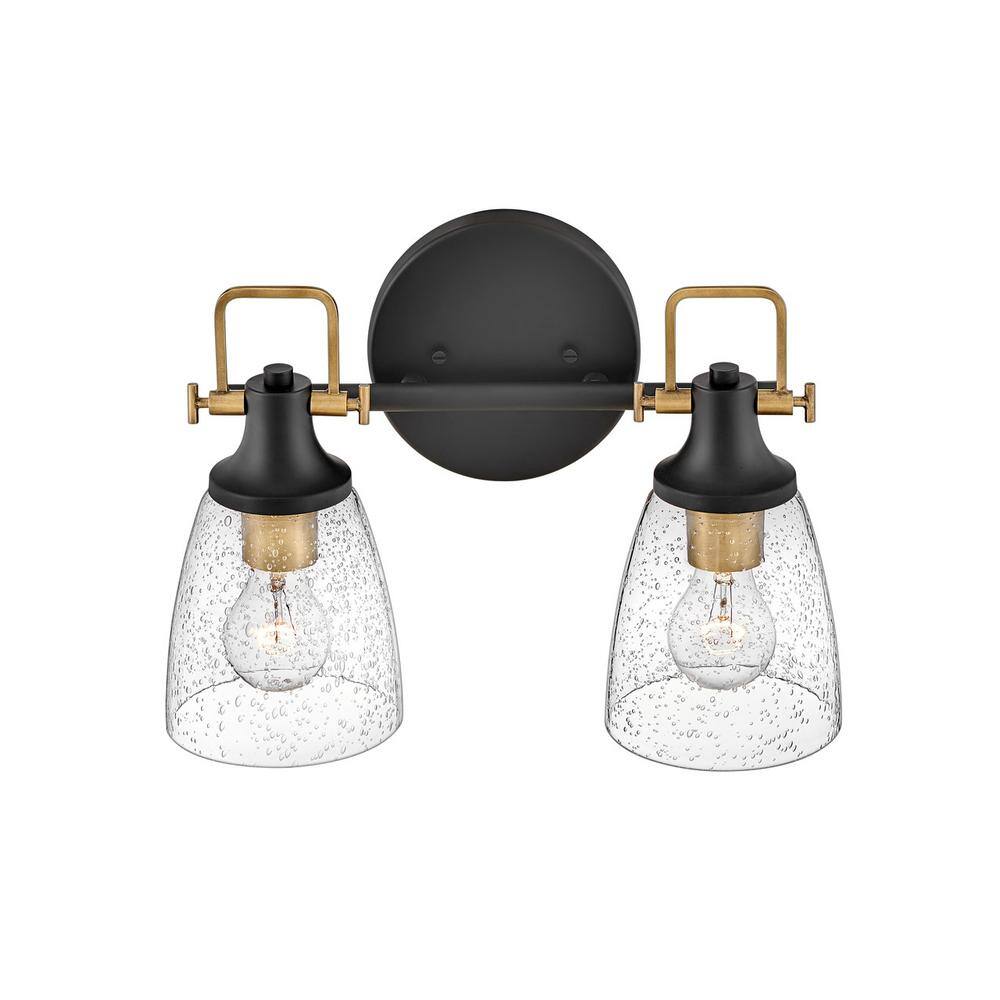 Easton Heritage Brass & Black 2-Light Dimmable Vanity Light with Clear Seedy Glass