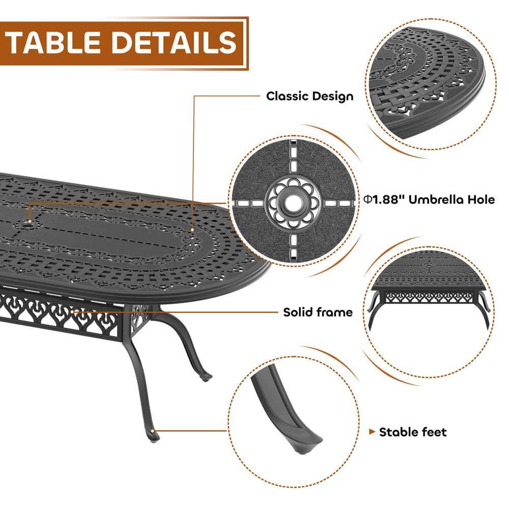 Diagram showing the features and details of the dining table.