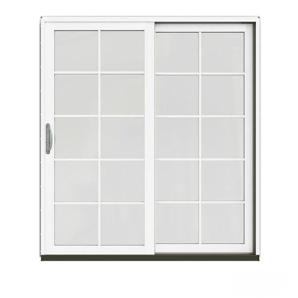 JELD-WEN 72 in. x 80 in. W-2500 Contemporary White Clad Wood Right-Hand 10 Lite Sliding Patio Door w/White Paint Interior