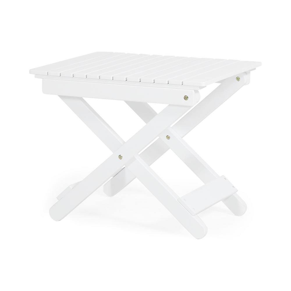 Malibu White Rectangle Wood Folding Outdoor Patio Side Table