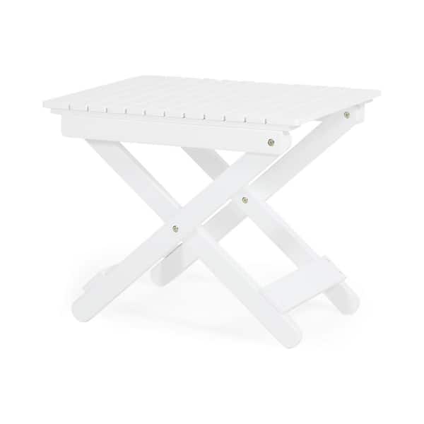 Noble House Malibu White Rectangle Wood Folding Outdoor Side Table