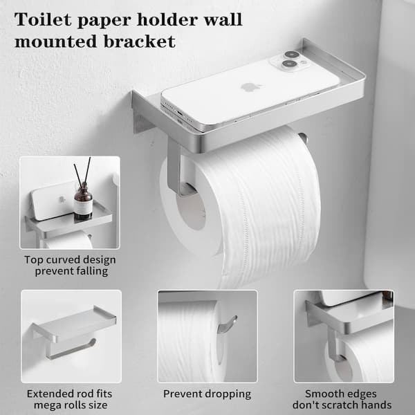 Wall Mount Toilet Paper Holder with Shelf Stainless Steel Paper Roll Holder Tissue Paper Holder in Brushed Nickel