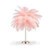 23.62 in Gold Indoor Table Lamp with Pink Feather Shape