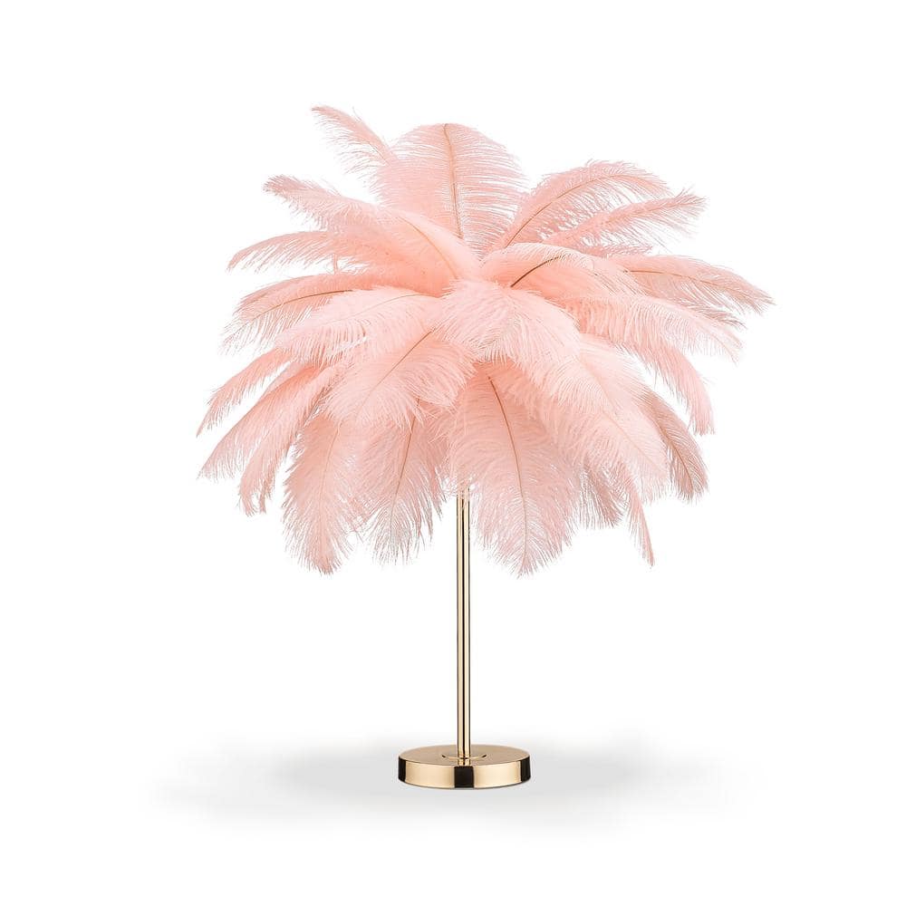 ZACHVO 23.62 in Gold Indoor Table Lamp with Pink Feather Shape HDT ...