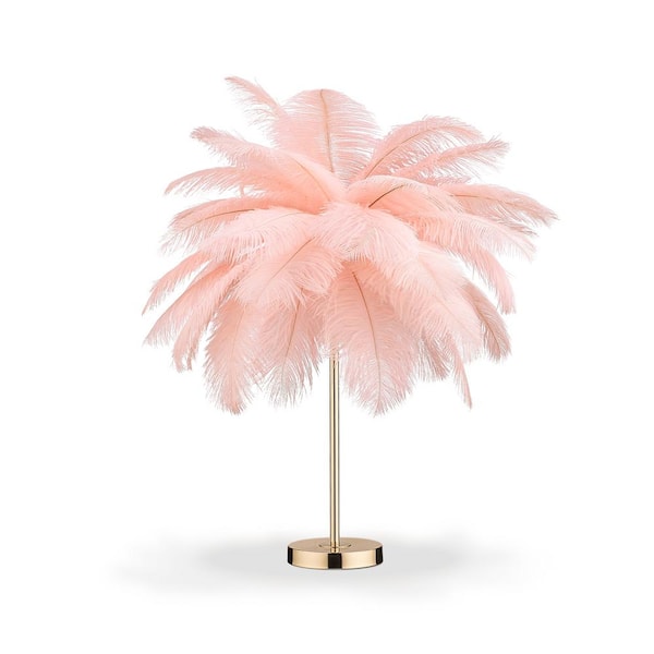 ZACHVO 23.62 in Gold Indoor Table Lamp with Pink Feather Shape HDT ...