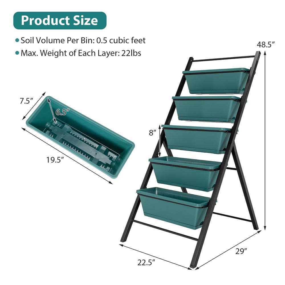 Green 5-Tier Vertical Herb Garden Planter Box with Iron Frame
