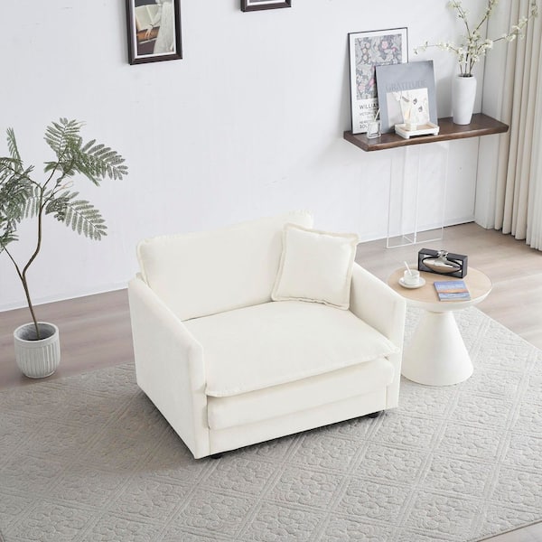 41.4 in. Wide Straight Arm Chenille Modern Rectangle Reclining Sofa with Pillow in White
