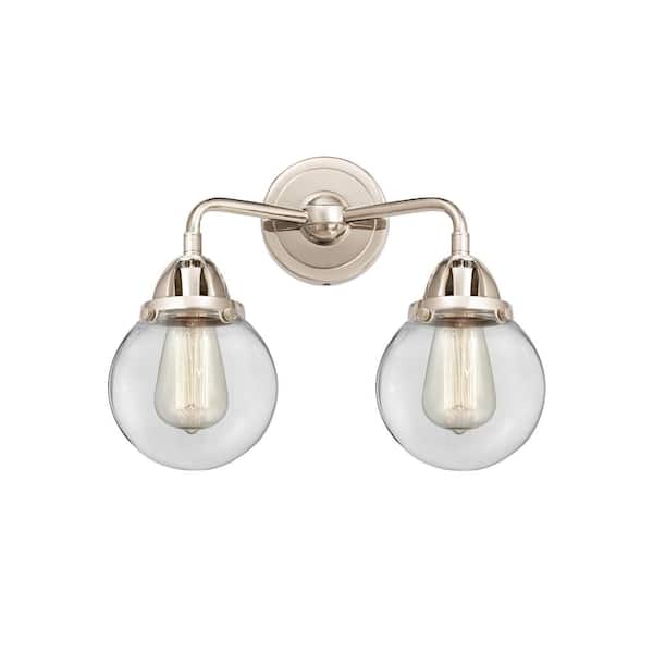 Beacon 14 in. 2 Light Polished Nickel, Clear Vanity Light with Clear Glass Shade