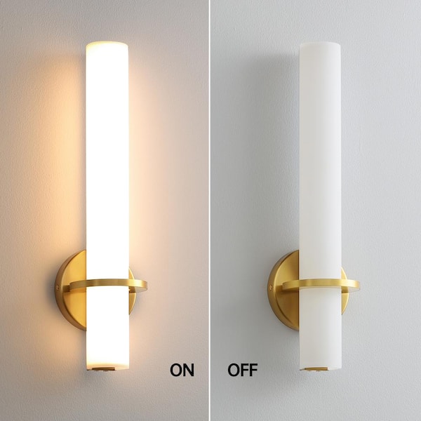 KAISITE Modern LED Gold Wall Sconce with Frosted Cylindrical