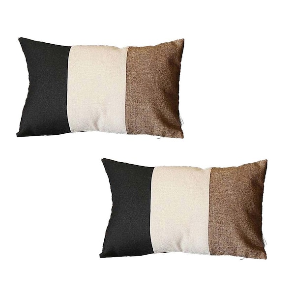 MIKE & Co. NEW YORK Boho-Chic Handcrafted Jacquard Black & Ivory & Brown 12 in. x 20 in. Lumbar Solid Throw Pillow Cover Set of 2