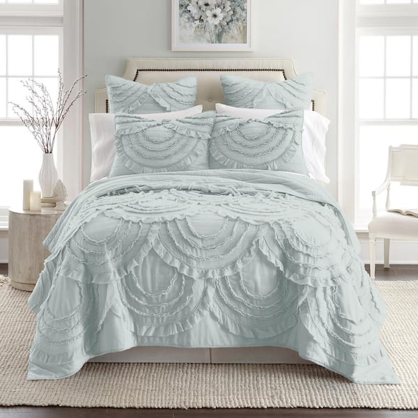 LEVTEX HOME Allie 3-Piece Spa Ruched Ruffle Cotton Front/Microfiber Back  King/Cal King Quilt Set L10243KS - The Home Depot