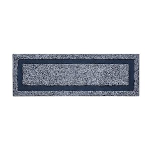 Heathered 20 in. x 60 in. Navy/White Hotel Border Polyester Rectangle Bath Rug Runner