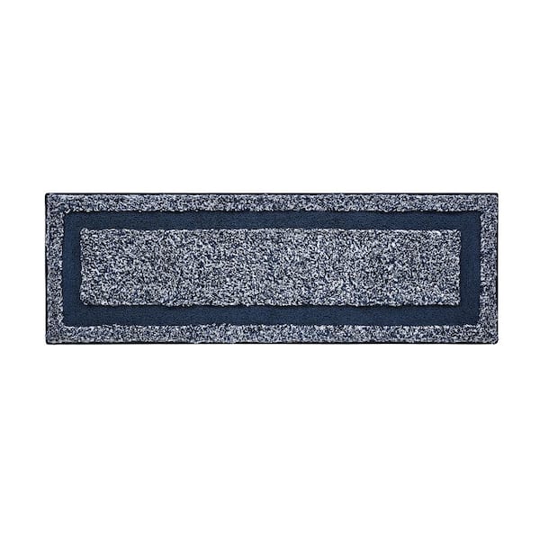 Heathered 20 in. x 60 in. Navy White Hotel Border Polyester Rectangle Bath Rug Runner