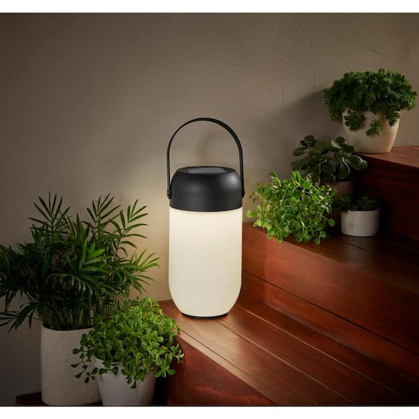 Hampton Bay Tarkio Matte Black Color Changing Integrated LED Outdoor Solar Lantern