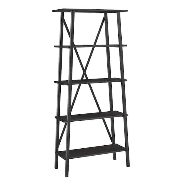 HomeSullivan 72 in. Black Rustic X-Base 4-Shelf Standard Bookcase