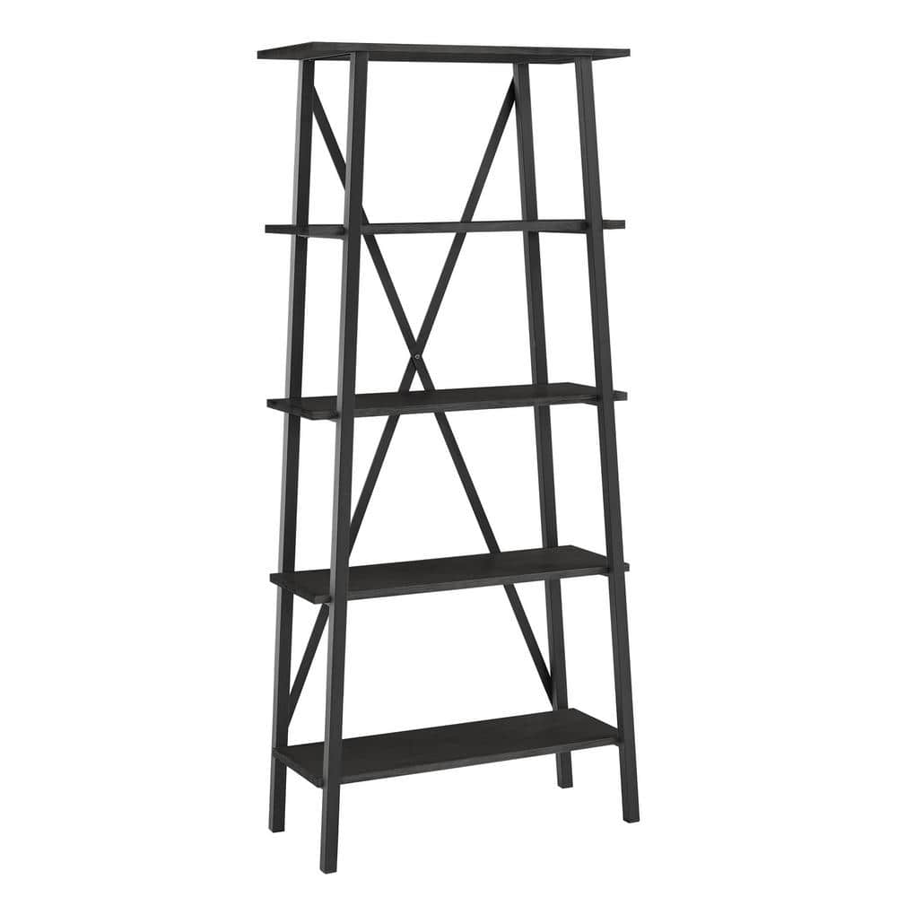 72 in. Black Rustic X-Base 4-Shelf Standard Bookcase