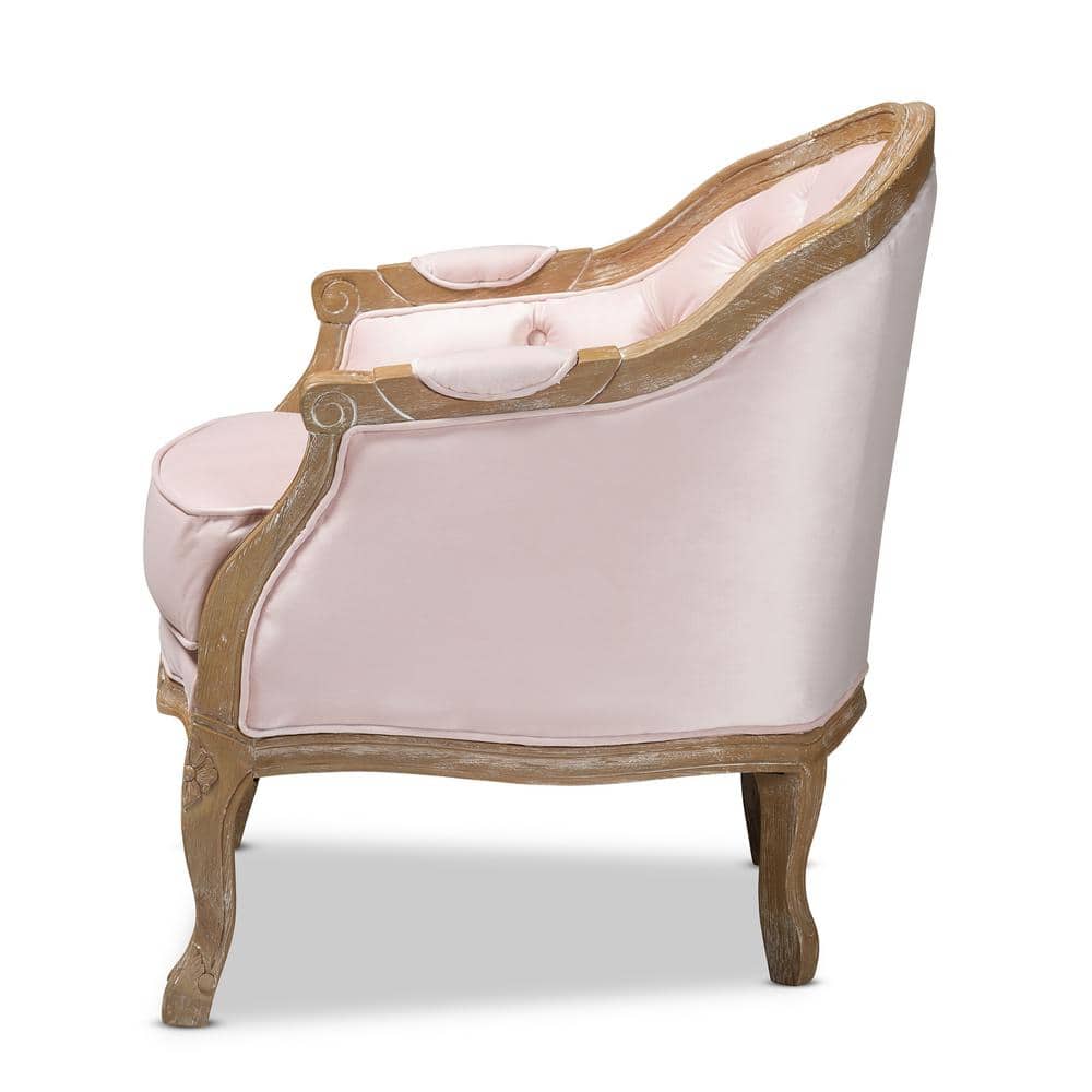 Genevieve White Velvet and Oak Wood Accent Chair