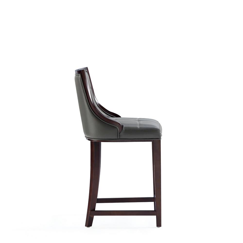 Set of 3 Pebble Grey Faux Leather Walnut Counter Stools