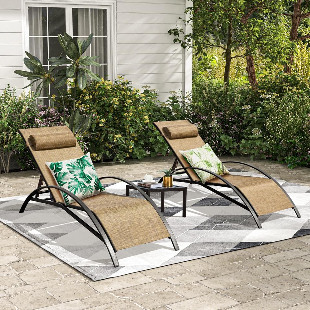 Patio Lounge Chairs for Outside Set of 3, Textilene Fabric Adjustable Recli