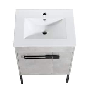 24 in. W x 18 in. x 34 in. H Bath Vanity in Cement Grey with White Ceramic Top