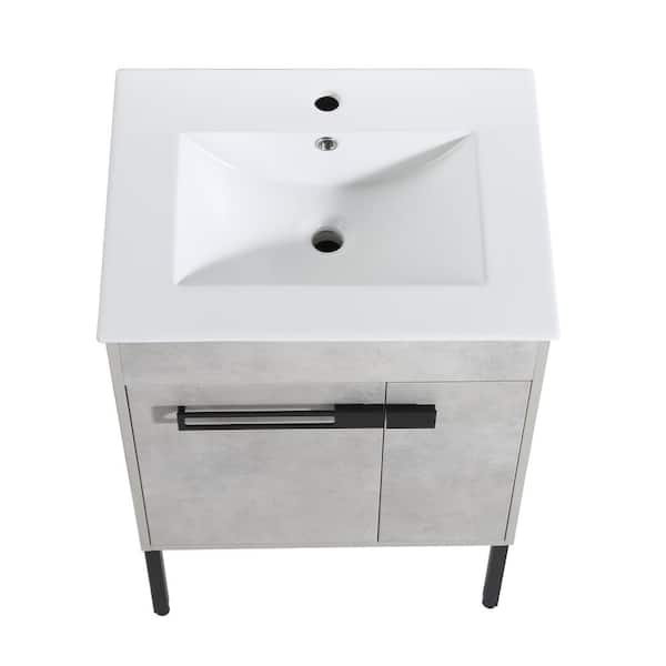 Logmey 24 in. W x 18 in. x 34 in. H Bath Vanity in Cement Grey with White Ceramic Top